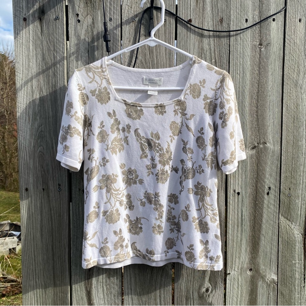 Beige Floral Blouse – Square Neck, Lightweight Coquette Cottagecore Neutral‎ Top